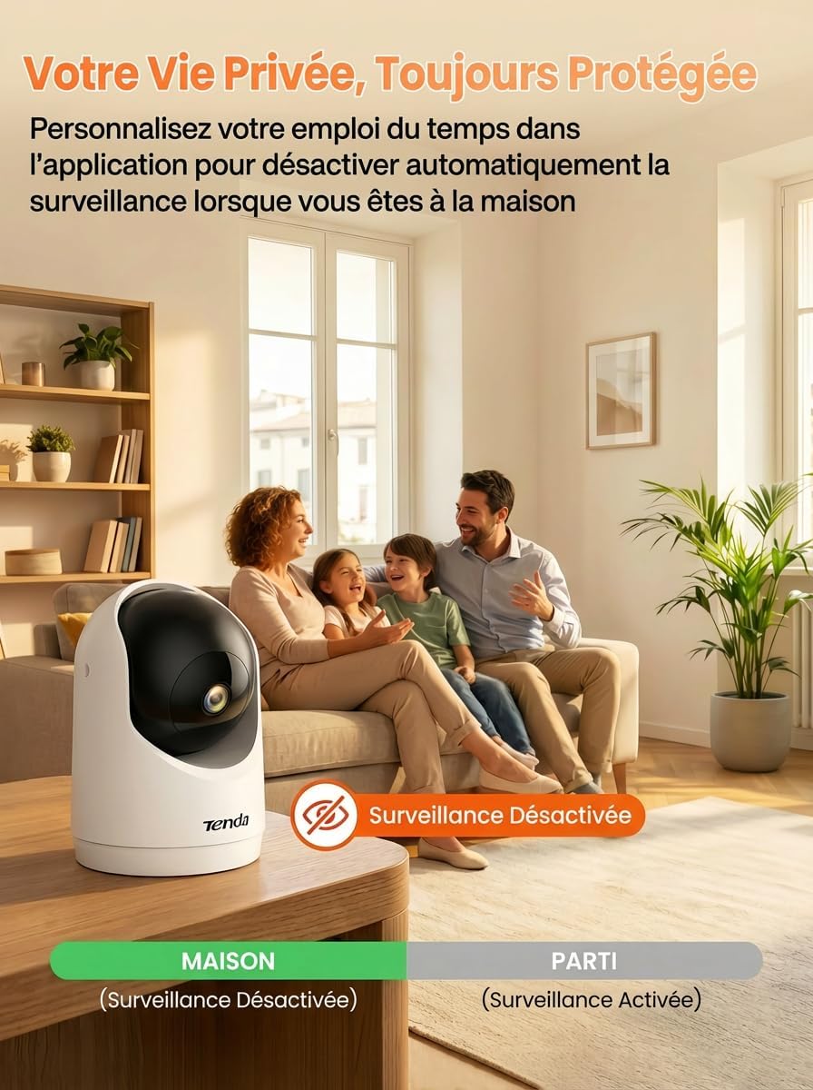 Tenda Caméra Surveillance WiFi Intérieure 2K, WiFi 6 360°