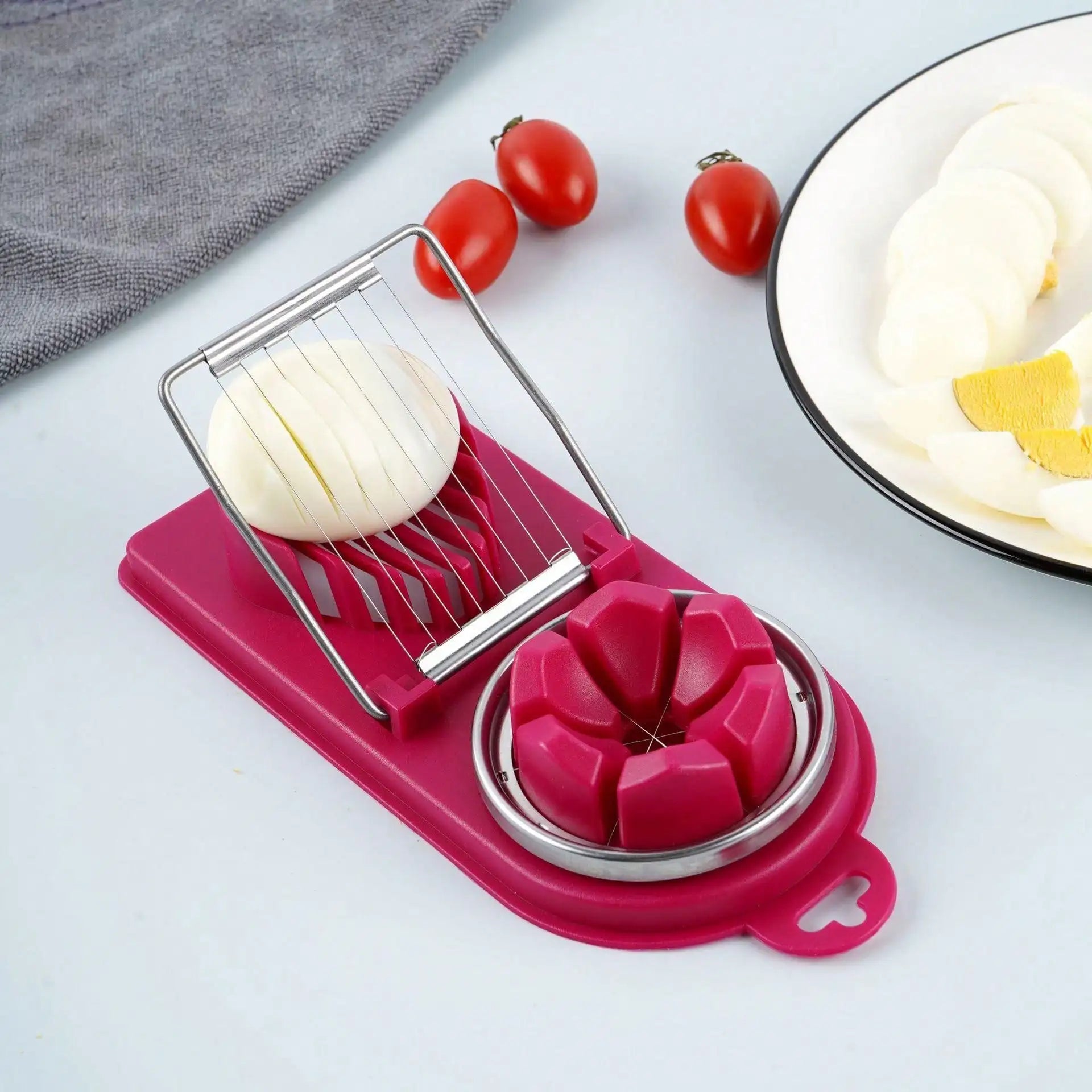 Multifunctional PP Base Egg Cutter 2-In-1 Stainless Steel Wire Pull Egg Cutter for Hanging High-Quality Kitchen Accessory Tools