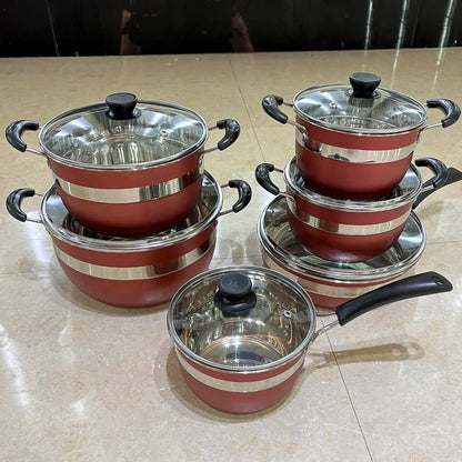 Wholesale Stainless Steel 12Pcs Cookware Set Polishing Thickened Double Bottom Stock Pots and Pans Juego De Ollas Casseroles
