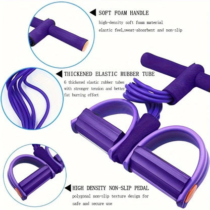 6-Pipe Elastic Yoga Resistance Band - Purple PVC Exercise Bands for Core, Arms & Legs Workouts, Home Gym Fitness Equipment