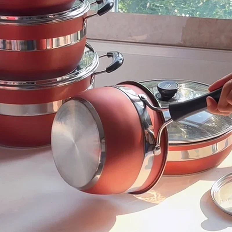 Wholesale Stainless Steel 12Pcs Cookware Set Polishing Thickened Double Bottom Stock Pots and Pans Juego De Ollas Casseroles