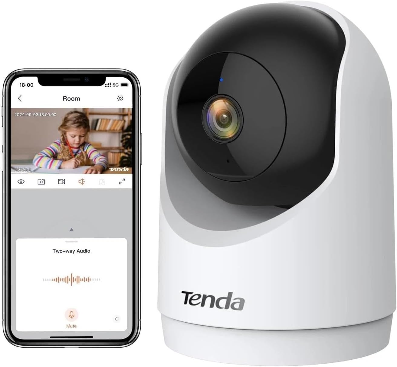 Tenda Caméra Surveillance WiFi Intérieure 2K, WiFi 6 360°