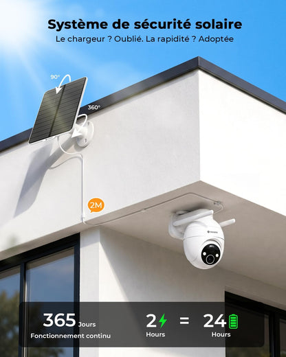 2K Camera Surveillance WiFi Exterieure sans Fil, Énergie Solaire et 360°