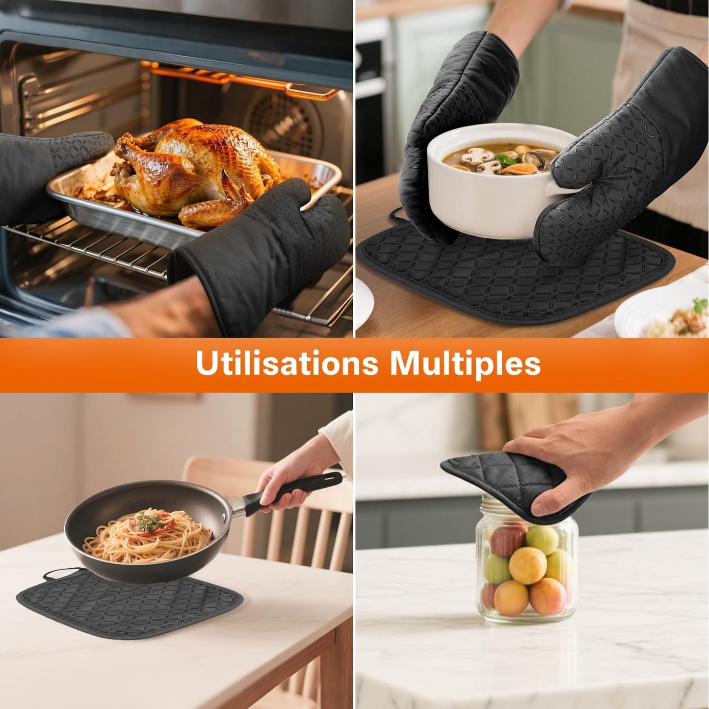 Lot de 4 Gant Four Maniques Cuisine