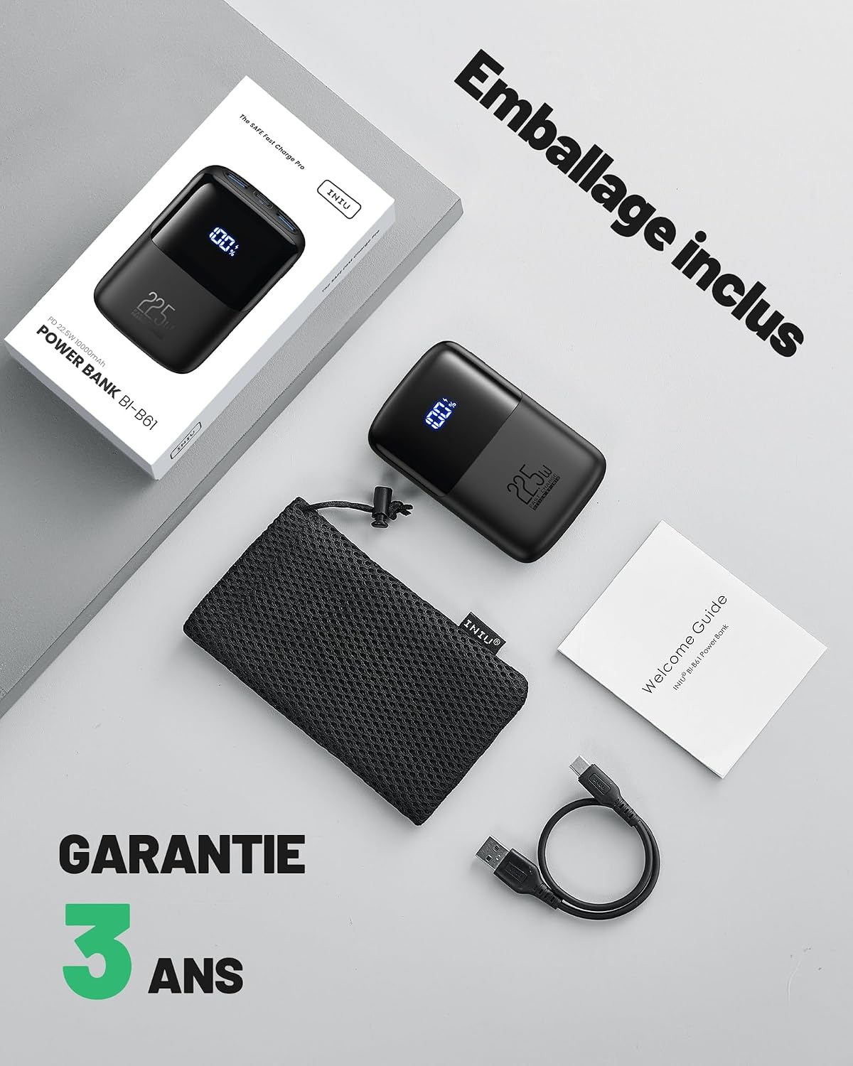 INIU Batterie Externe, Mini 10000mAh 22.5 W Power Bank Charge Rapide