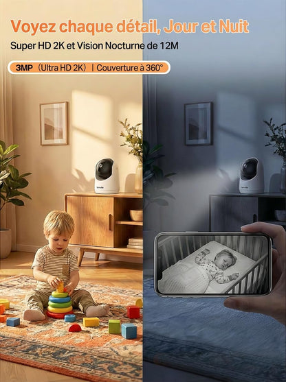 Tenda Caméra Surveillance WiFi Intérieure 2K, WiFi 6 360°