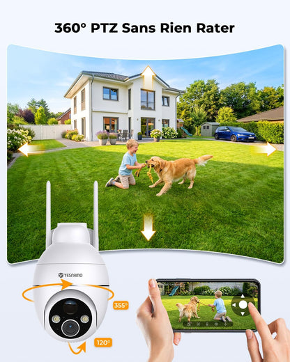 2K Camera Surveillance WiFi Exterieure sans Fil, Énergie Solaire et 360°