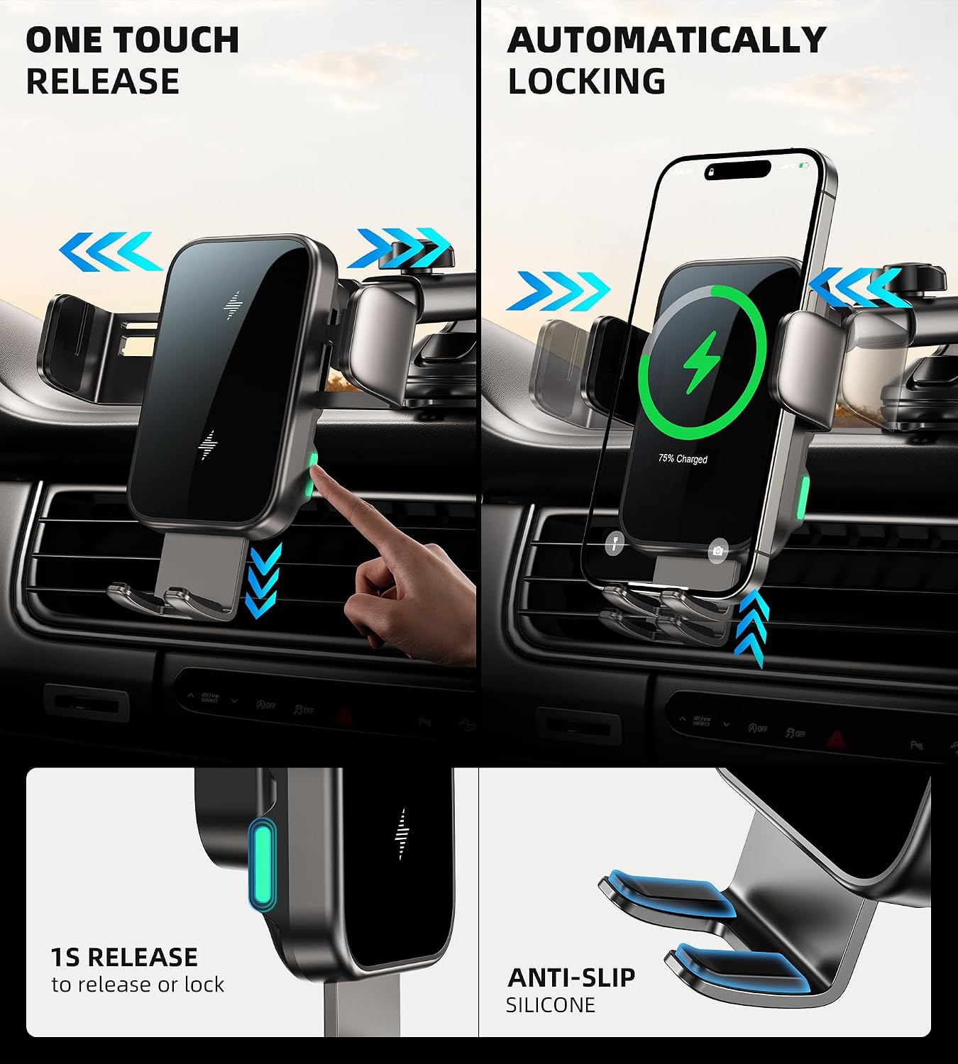 Chargeur sans Fil pour Voiture, Double Bobine 15W Charge Rapide