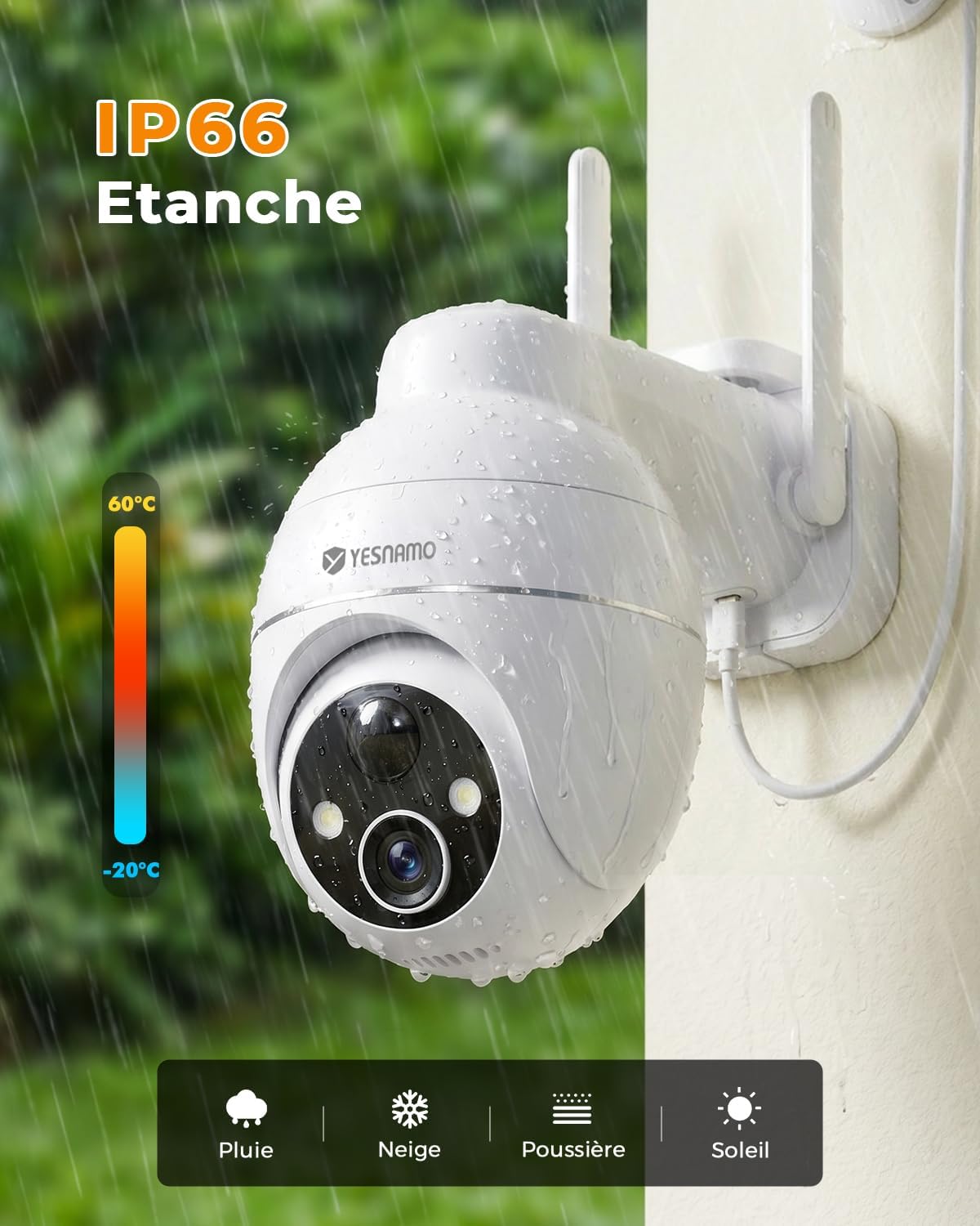 2K Camera Surveillance WiFi Exterieure sans Fil, Énergie Solaire et 360°