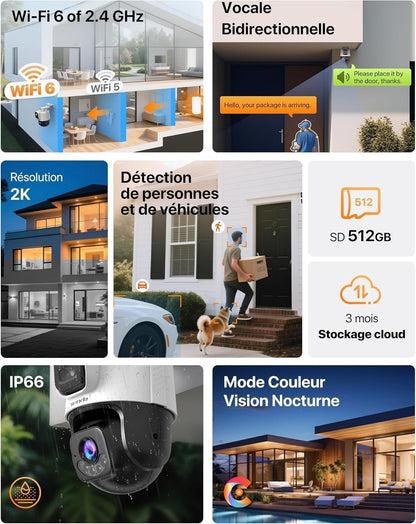 Tenda CH9 Caméra Surveillance WiFi Extérieure Double Objectif 2K