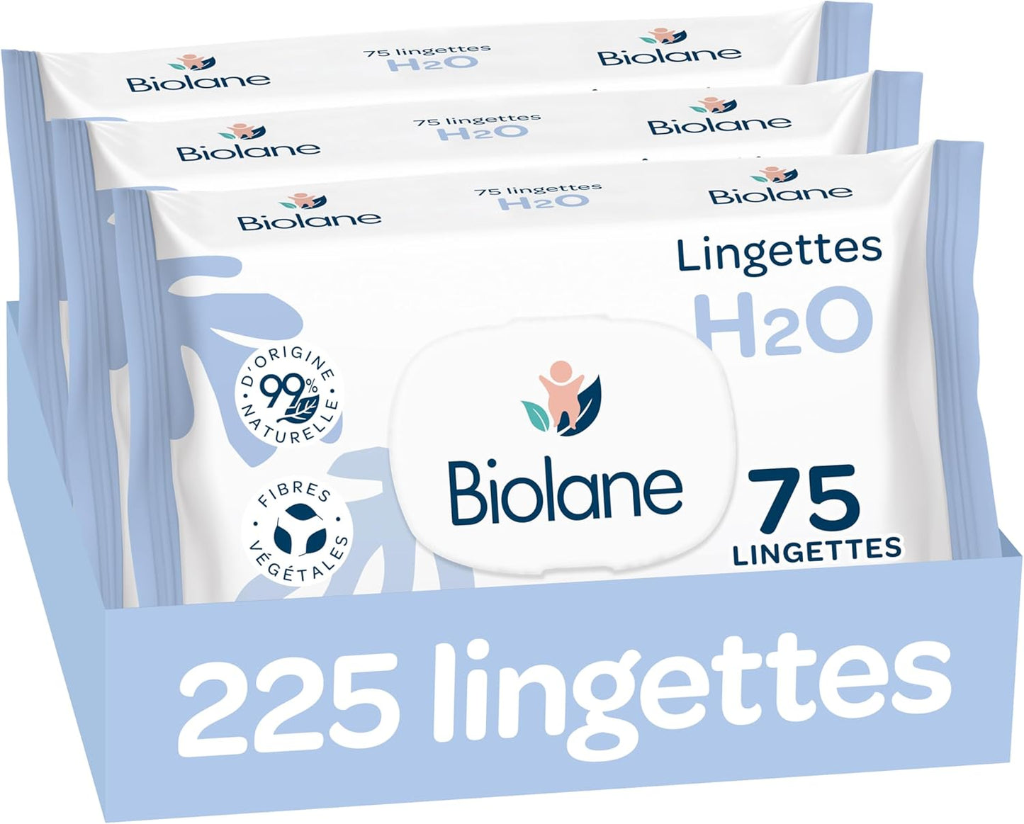 BIOLANE - Lingettes bébé à l'eau - 225 Lingettes - Lot de 3x75