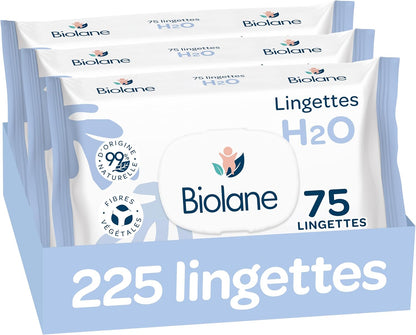 BIOLANE - Lingettes bébé à l'eau - 225 Lingettes - Lot de 3x75