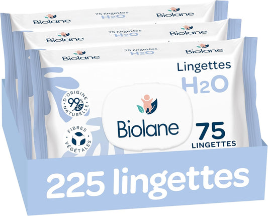BIOLANE - Lingettes bébé à l'eau - 225 Lingettes - Lot de 3x75