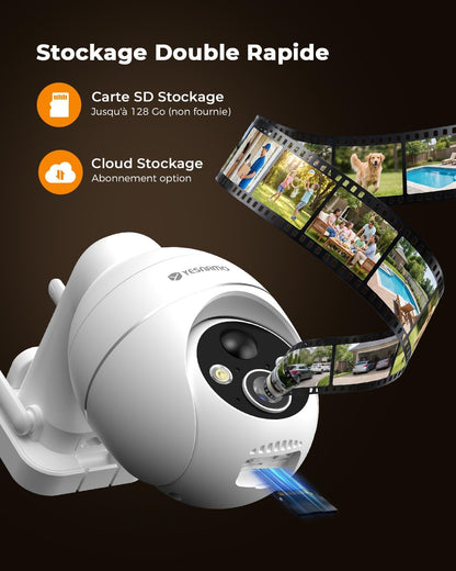 2K Camera Surveillance WiFi Exterieure sans Fil, Énergie Solaire et 360°