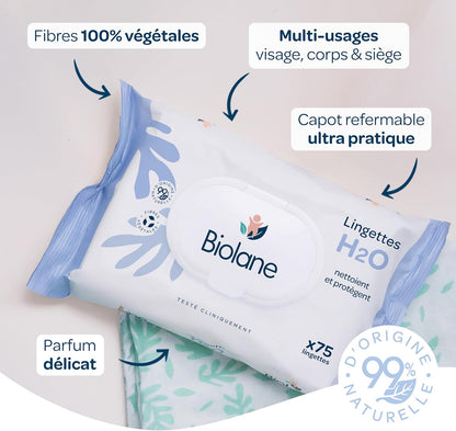 BIOLANE - Lingettes bébé à l'eau - 225 Lingettes - Lot de 3x75