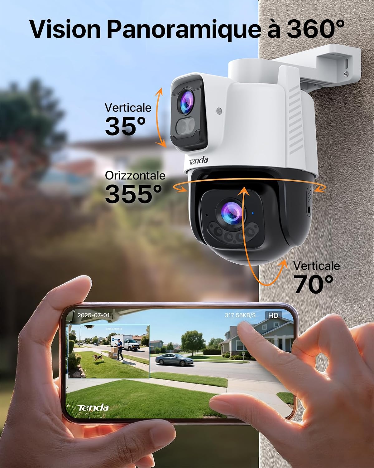 Tenda CH9 Caméra Surveillance WiFi Extérieure Double Objectif 2K