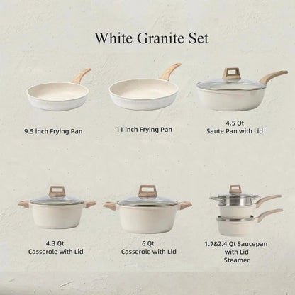 3-7 Pots and Pans Set Nonstick Cookware Sets White Granite Induction Cookware Non Stick Cooking Set W/Frying Pans & Saucepan